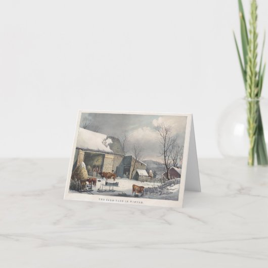 Oude kerstkaart BOERENERF IN DE WINTER (1861) Feestdagen Kaart (Voorkant)