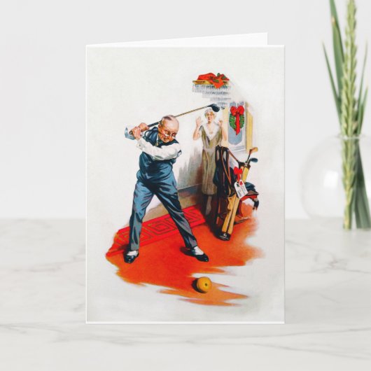 Oude kerstkaart golfen 1925 feestdagen kaart (Voorkant)