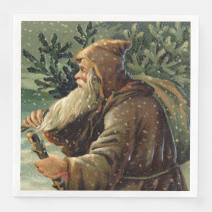 =Oude kerstkaart, Kerstman en Boom Servet