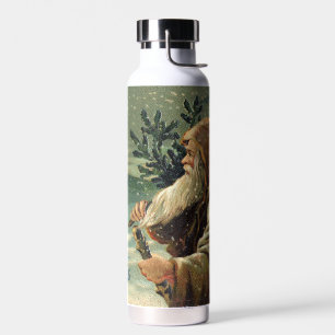 =Oude kerstkaart, kerstman en kerstboom Waterfles