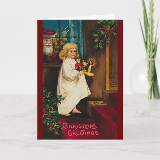 Oude kerstkaart Kerstman Heiligeavond jaren 40 Kaart (Voorkant)