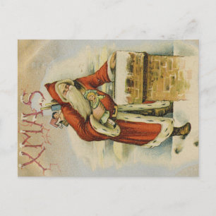 Oude kerstkaart, Kerstman, Schoorsteen Briefkaart