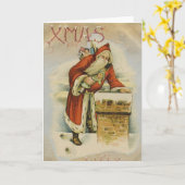 Oude kerstkaart, Kerstman, Schoorsteen Kaart (Gele Bloem)