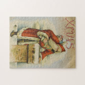 Oude kerstkaart, kerstman, schoorsteen legpuzzel (Horizontaal)