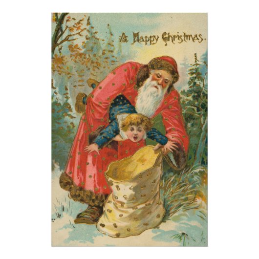 Oude kerstkaart, kerstman, stout kind foto afdruk (Voorkant)