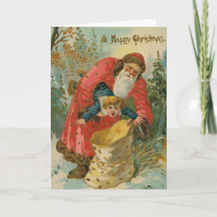 Oude kerstkaart, kerstman, stout kind kaart