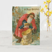 Oude kerstkaart, kerstman, stout kind kaart (Gele Bloem)