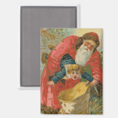 Oude kerstkaart, kerstman, stout kind magneet (Voorkant / Achterkant)