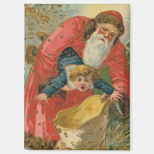 Oude kerstkaart, kerstman, stout kind magneet (Voorkant)