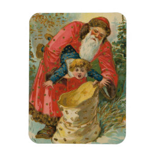 Oude kerstkaart, kerstman, stout kind magneet