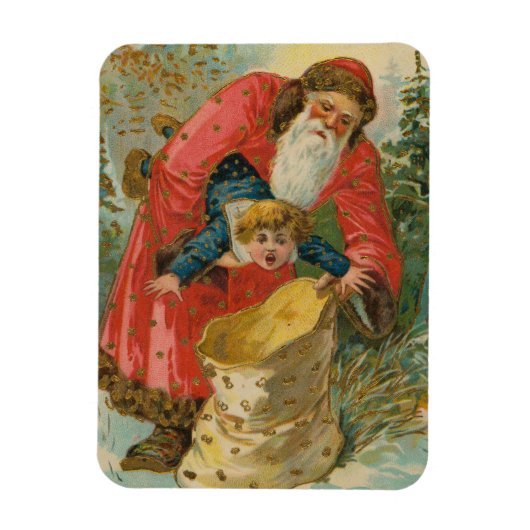 Oude kerstkaart, kerstman, stout kind magneet (Verticaal)