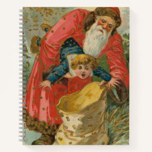 Oude kerstkaart, kerstman, stout kind notitieboek