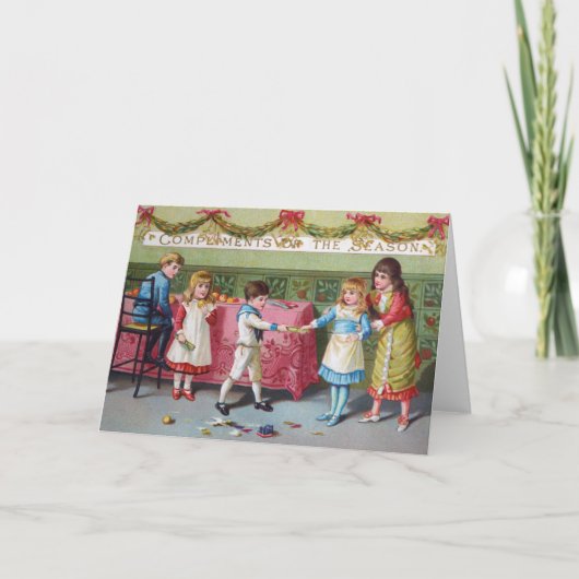 Oude kerstkaart | Kinderen Feestdagen Kaart (Voorkant)