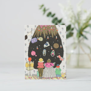 Oude Kerstkaart   Kinderen Kerstboom  Feestdagenkaart