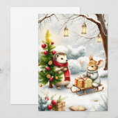 oude kerstkaart met kerst en dieren (Voorkant / Achterkant)