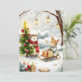 oude kerstkaart met kerst en dieren (Staand voorkant)