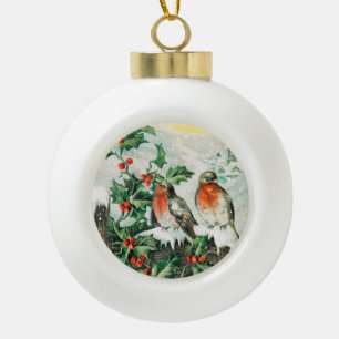 Oude kerstkaart met Roodborstjes, Hulst, Kerk Keramische Bal Ornament