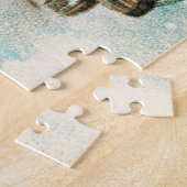 Oude kerstkaart met roodborstjes, hulst, kerk legpuzzel (Zijkant)