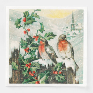 Oude kerstkaart met Roodborstjes, Hulst, Kerk Servet