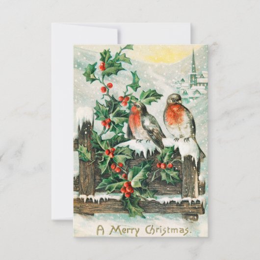 Oude kerstkaart met roodborstjes kaart (Voorkant)
