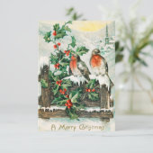 Oude kerstkaart met roodborstjes kaart (Staand voorkant)