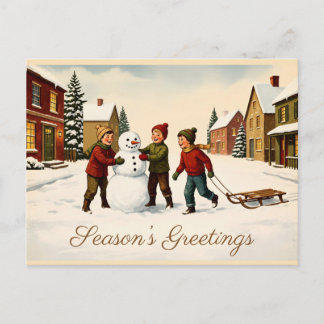 Oude Kerstkaart met Sneeuwman Briefkaart