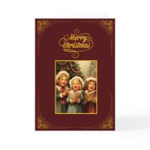 Oude kerstkaart met zingende kinderen