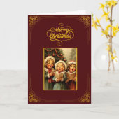 Oude kerstkaart met zingende kinderen kaart (Gele Bloem)