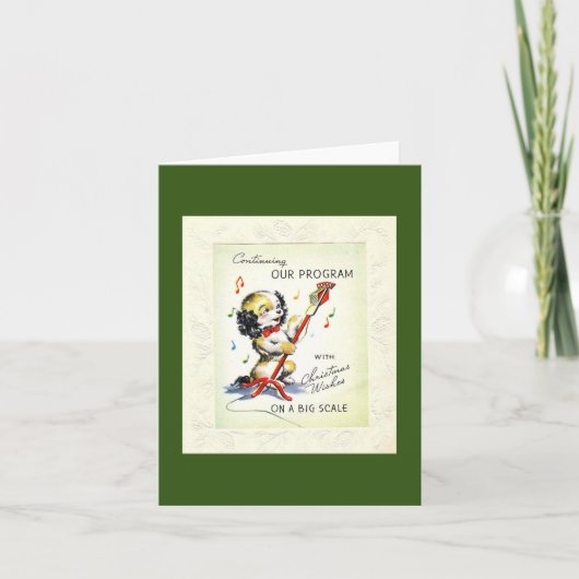 Oude Kerstkaart met zingende puppy Kaart (Voorkant)
