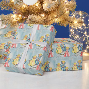 Oude kerstkaart Schattige engelen Cadeaupapier
