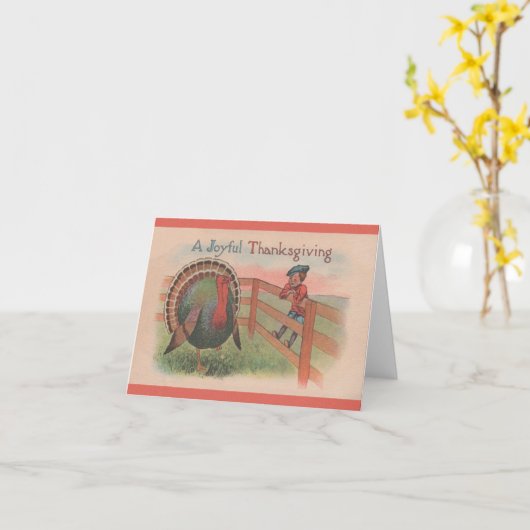 Oude kerstkaart van Thanksgiving met jongen en kal Kaart (Gele Bloem)