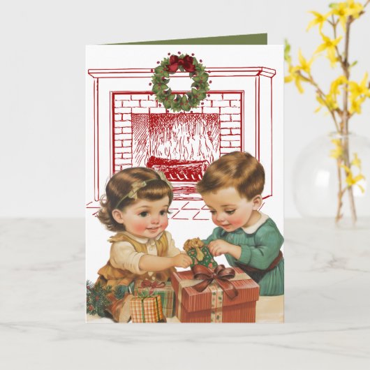 Oude kerstkaart voor kinderen kaart (Gele Bloem)