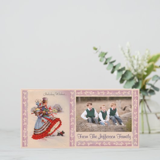 Oude kerstkaartje voor kerstwinkelen feestdagenkaart (Staand voorkant)