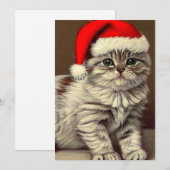 Oude Kerstkat met Kerstmannenhoed Feestdagenkaart (Voorkant / Achterkant)