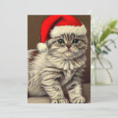 Oude Kerstkat met Kerstmannenhoed Feestdagenkaart (Staand voorkant)