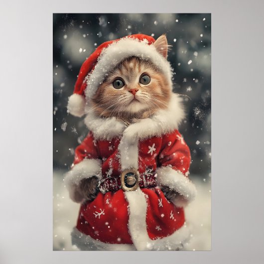 Oude Kerstkat Print, Retro Vakantie Poster (Voorkant)