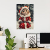 Oude Kerstkat Print, Retro Vakantie Poster (Thuiskantoor)