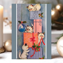 Oude Kerstkatjes Spelen Met Cadeaus Feestdagenkaart