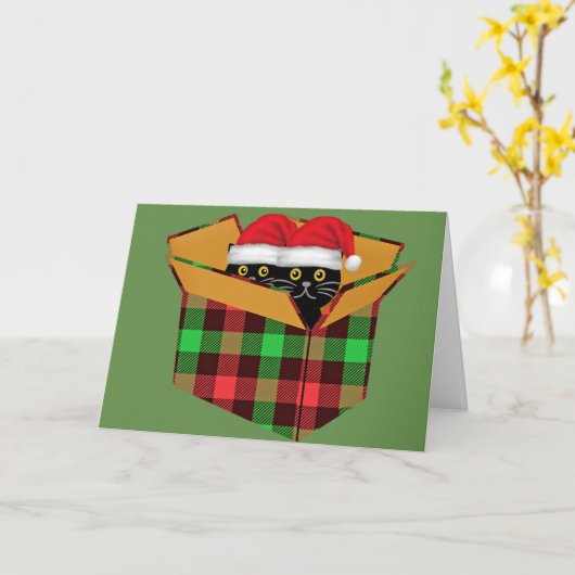 Oude Kerstkatten Kaart (Gele Bloem)