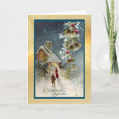 Oude kerstkerk en rolkaart feestdagen kaart (Voorkant)