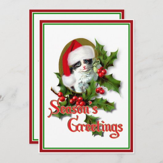 Oude kerstkerstfeestjes en groeten van het seizoen feestdagenkaart (Voorkant / Achterkant)