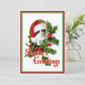 Oude kerstkerstfeestjes en groeten van het seizoen feestdagenkaart (Staand voorkant)