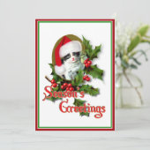 Oude kerstkerstfeestjes en groeten van het seizoen kaart (Staand voorkant)