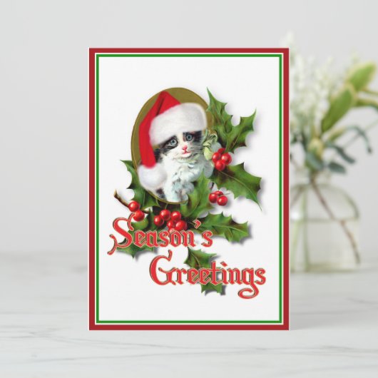 Oude kerstkerstfeestjes en groeten van het seizoen kaart (Staand voorkant)