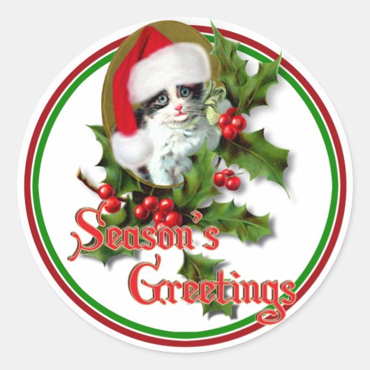 Oude kerstkerstfeestjes en groeten van het seizoen ronde sticker (Voorkant)