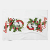 Oude kerstkerstfeestjes en groeten van het seizoen theedoek (Horizontaal)