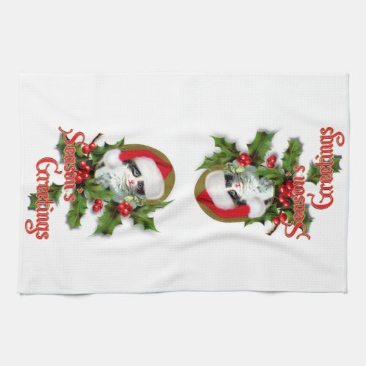 Oude kerstkerstfeestjes en groeten van het seizoen theedoek (Horizontaal)