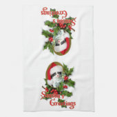 Oude kerstkerstfeestjes en groeten van het seizoen theedoek (Verticaal)