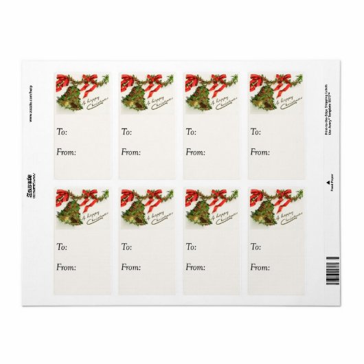 Oude Kerstklok & Klimop Cadeaubijlage Etiket (Full Sheet)