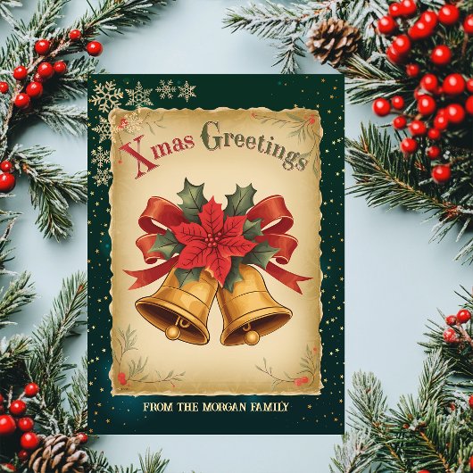Oude kerstklokken groene kerstkaart feestdagen kaart